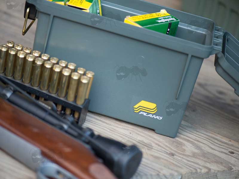 Small Plano Olive Drab Green Ammo / Field Box In Use