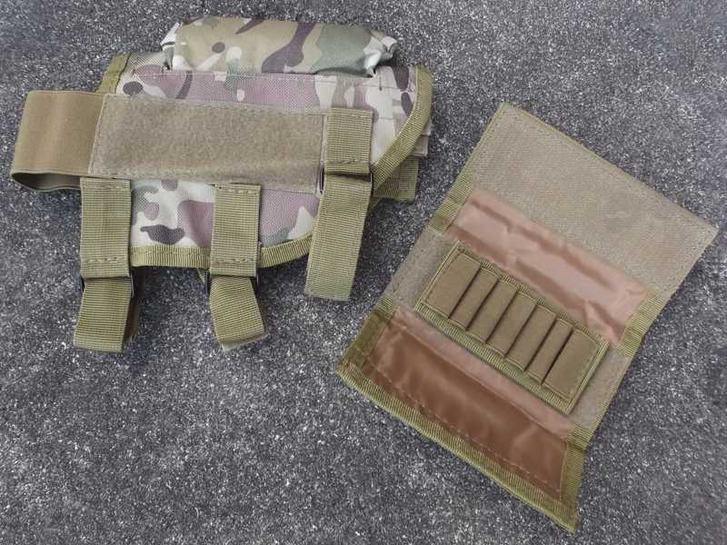 Multicamo Rifle / Shotgun Butt Cheek Rest with Comb Raiser, Shown with Ammo Holder Wallet Removed
