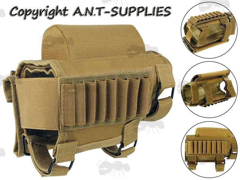 Tan Rifle / Shotgun Cheek Rest Ammo Holder with Comb Raiser