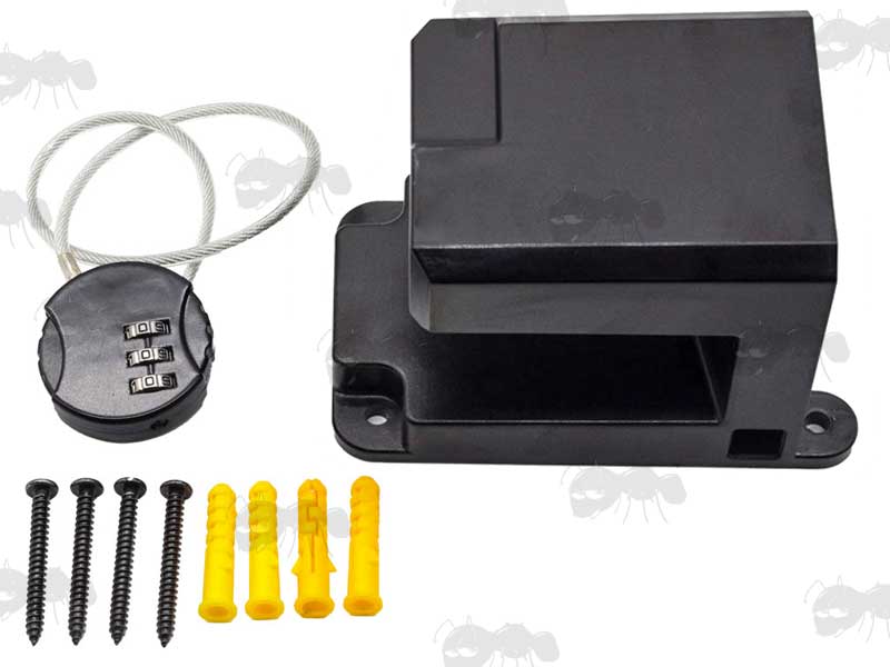 Thick Black ABS Plastic Wall Display Mount for Airsoft AR Style Rifles With Cable Combo Lock and Fittings