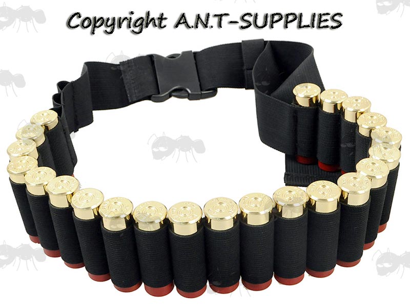 Black, Basic Twenty-Five Loop Shotgun Cartridge Belt with Dummy Shells