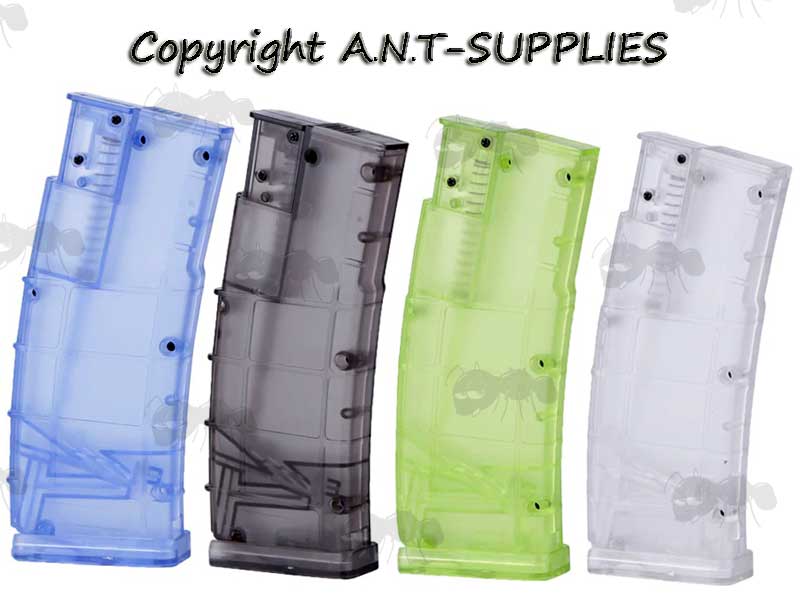 Blue, Smokey, Green and Clear AR Magazine Style Airsoft 6mm BB Quick Loaders