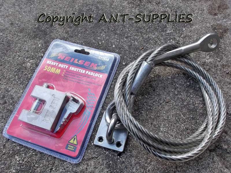 Six Foot Long Coated Steel Security Cord with Fixings and Lock for Gun Display Racks