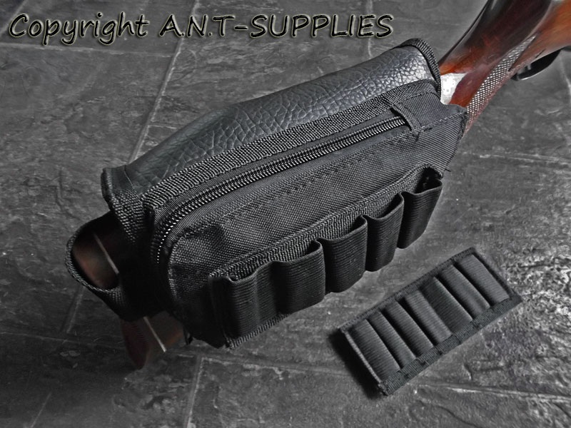 Black Cheek Rest with Pouch and Ammo Holder on Rifle Butt