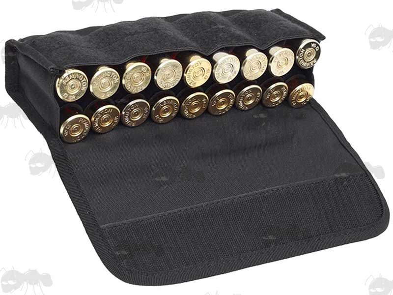 Open View of The Black Canvas Shotgun Cartridge Wallet With 18 Shells