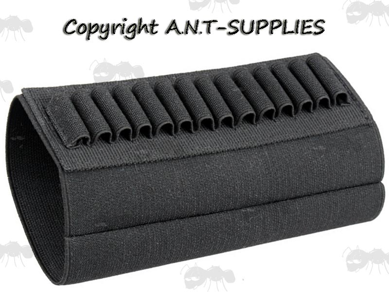 Black Elastic Rifle Buttstock Cover with One Set of Fourteen Cartridge Holders