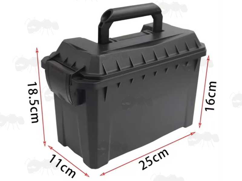 External Dimensions of The Black Hard Plastic Gun Ammo Case for Seventy-Two 10/12/20 Gauge Shotgun Cartridges