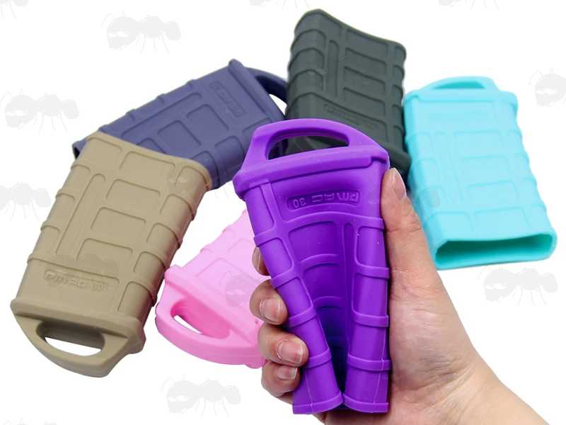 P-Mag Assorted Colour Rubber Sleeves with Pull Grip Bases, Purple Option Shown In Hand