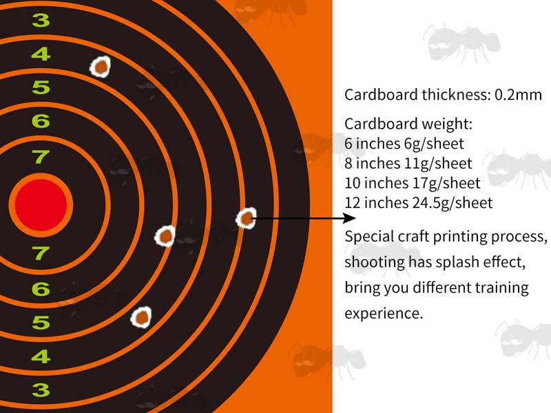 Square Self Adhesive Reactive Orange and Black Paper Shooting Target With Full Circle Bullseye with Four Shots