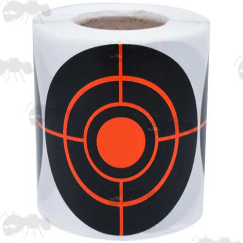 Roll of 100 Circular Self Adhesive Reactive Red and Black Paper Shooting Target with Full Circle Bullseye