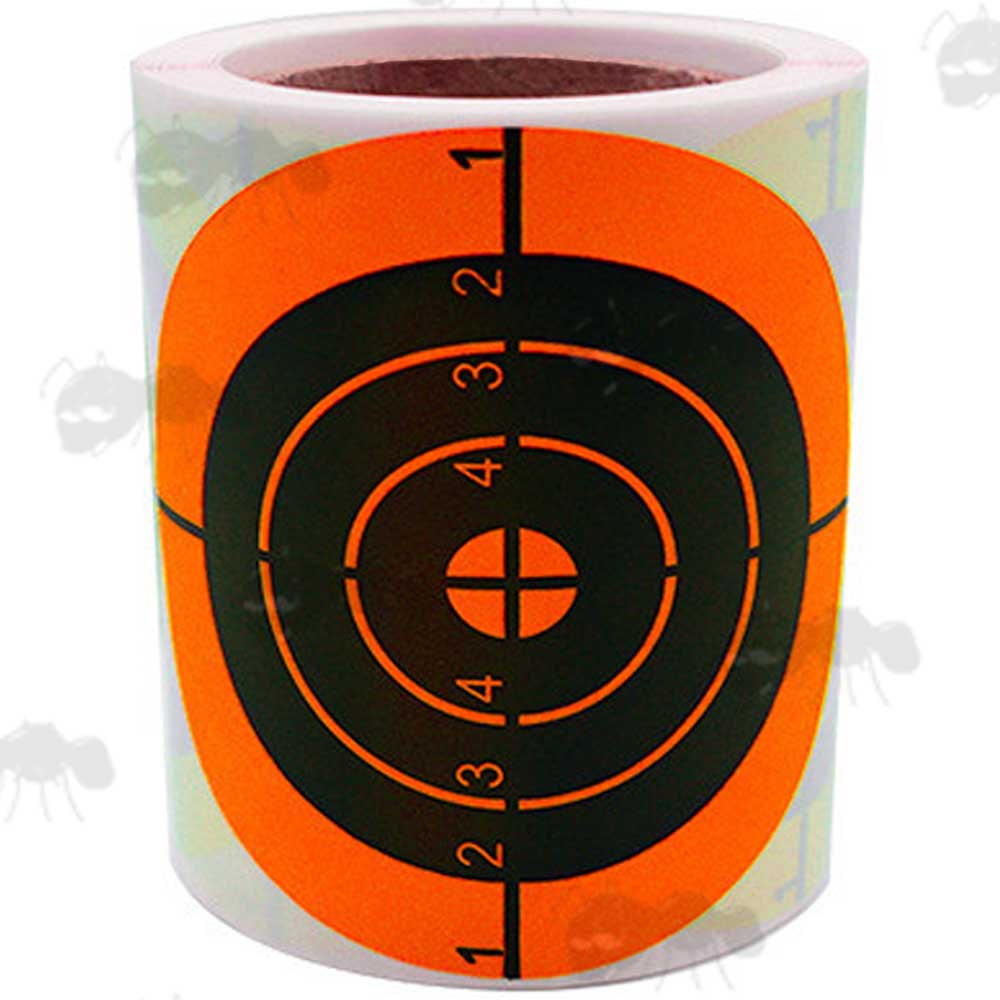 Roll of 200 Circular Self Adhesive Reactive Black and Red Crosshair Paper Shooting Target with Full Circle Bullseye