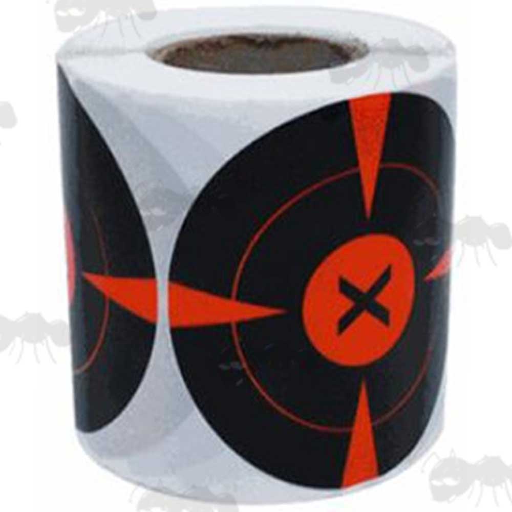 Roll of 250 Circular Self Adhesive Reactive Black and Red Paper Shooting Target with Full Circle X Bullseye