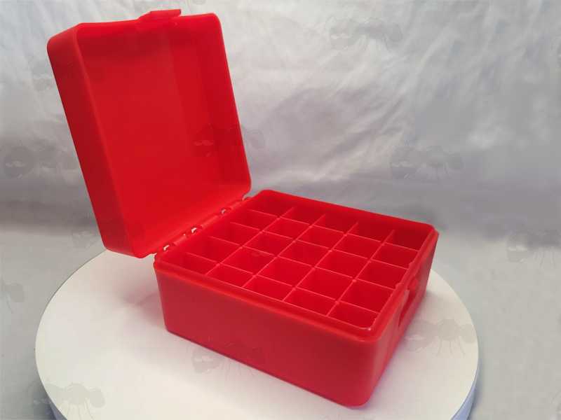 Bright Red Plastic Shotgun Cartridge Box for 25 x 12g Shells