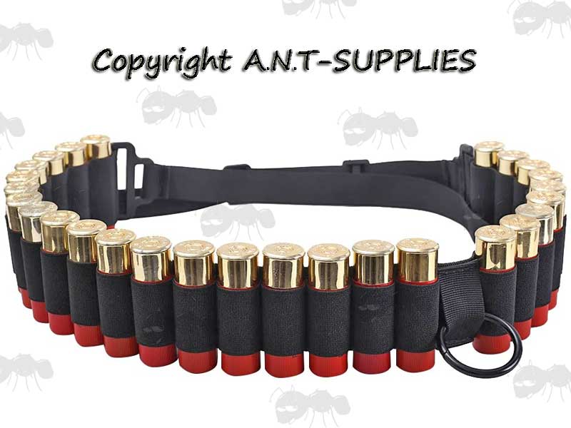 Black Shotgun Belt With 25 Loops of 12 Gauge Cartridges, Can Also Be Used As A Sling or Bandolier