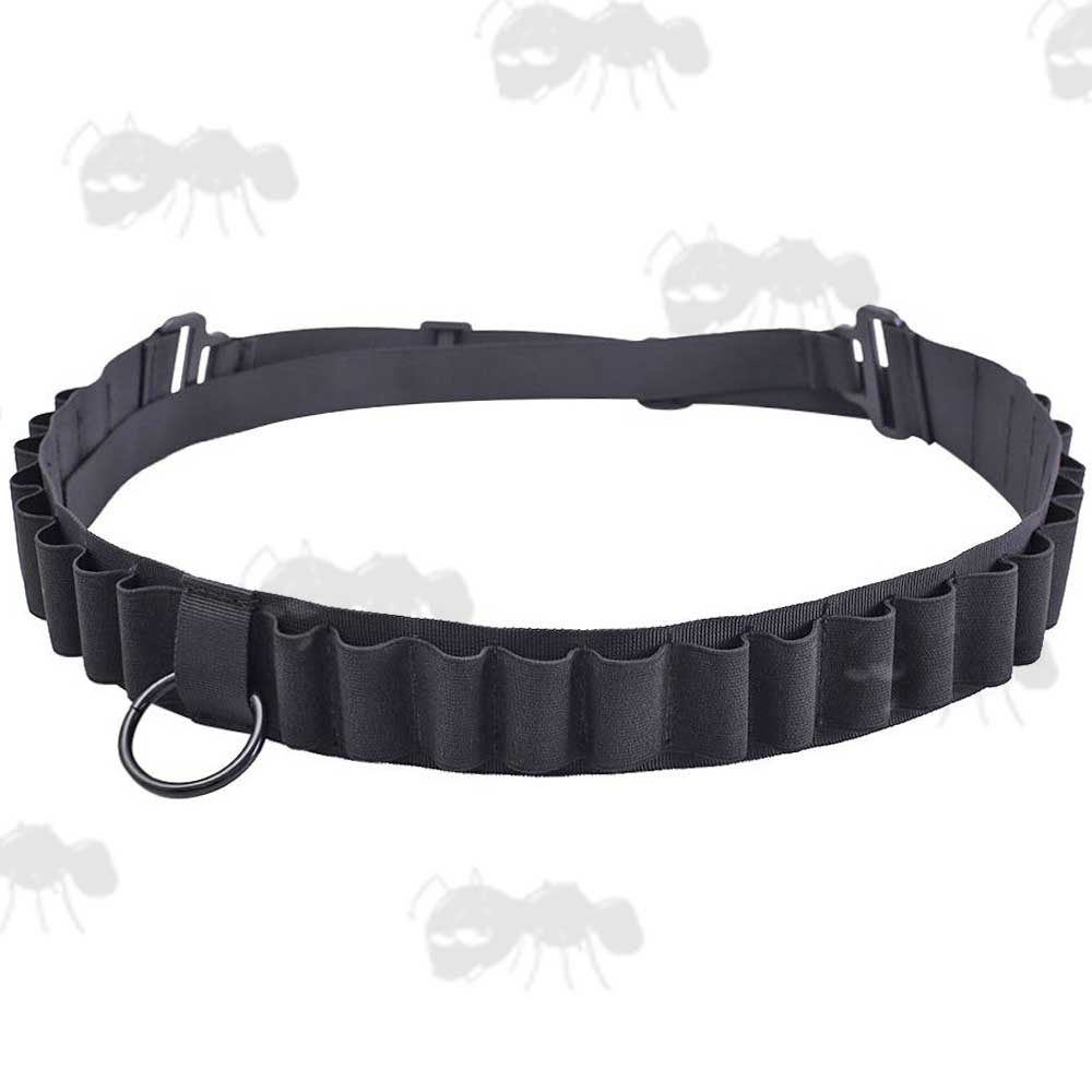 Black Shotgun Belt With 25 Loops for 12 and 20 Gauge Cartridges, Can Be Used As A Sling or Bandolier