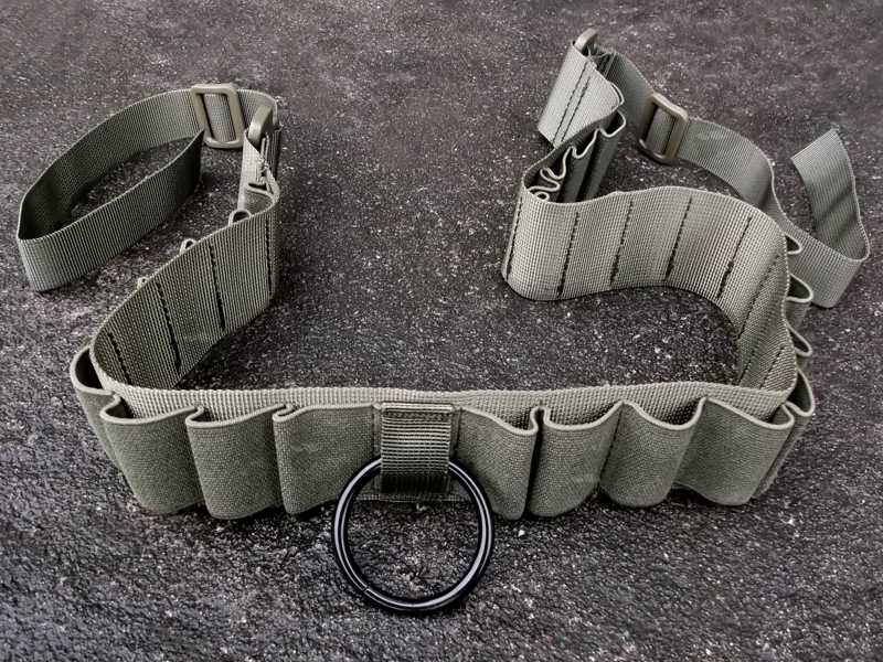 Green Shotgun Belt With 25 Loops of 12 Gauge Cartridges, Can Also Be Used As A Sling or Bandolier