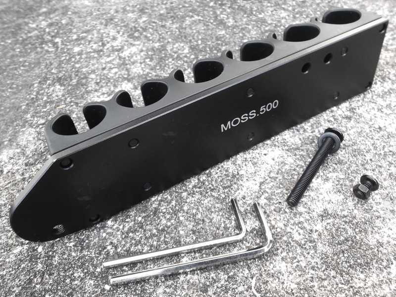 Rear View of The Side Saddle Metal Mounting Plate with Six Hard Plastic Shotgun Shell Clips for Mossberg 500 / 590