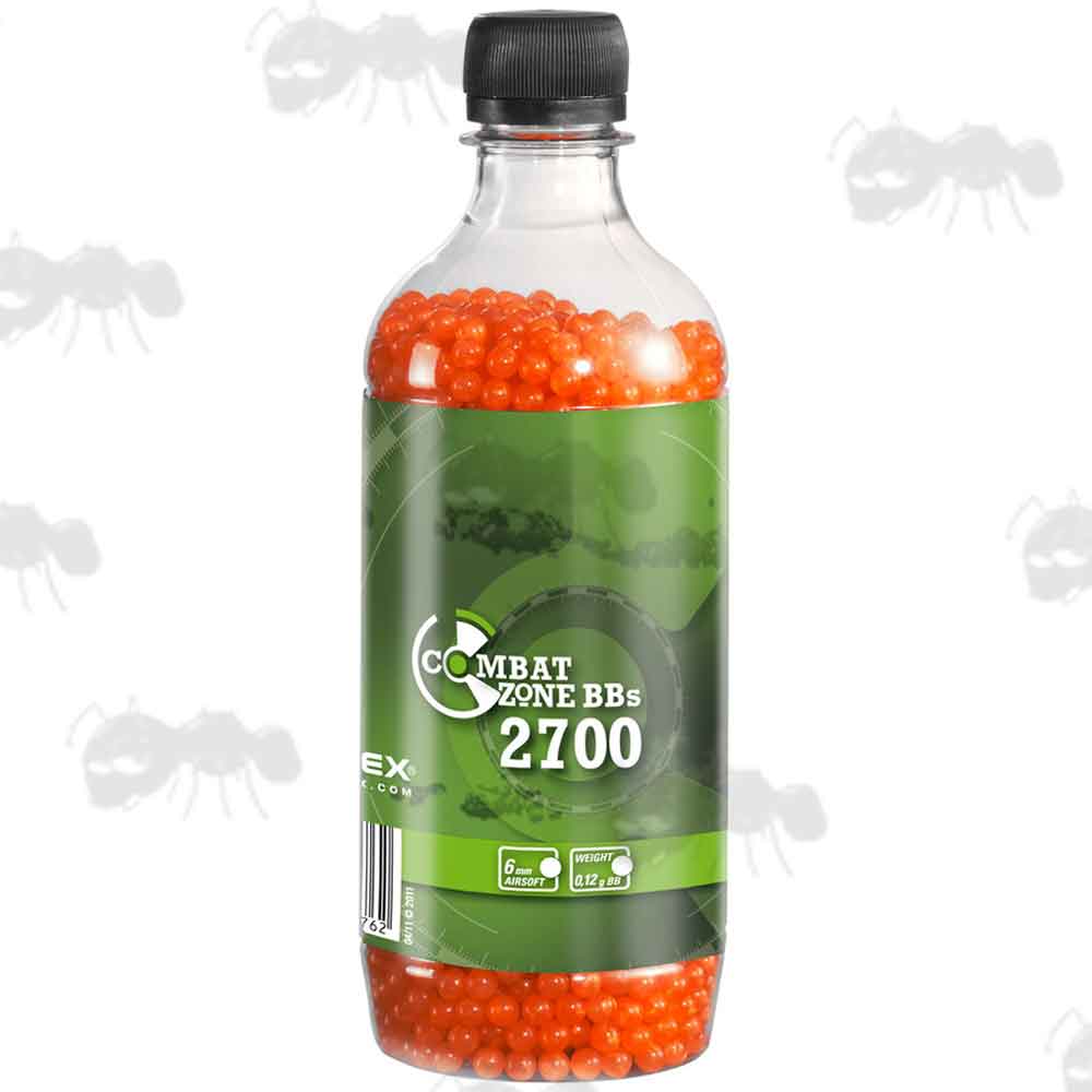 Bottle of Umarex Combat Zone 2700 x 0.12g 6mm Red Orange Airsoft BBs