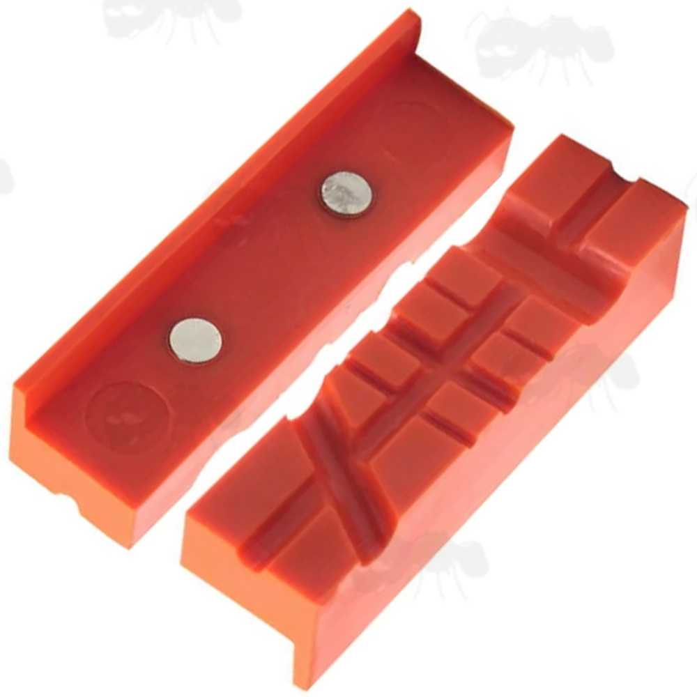 Pair of Orange 4 Inch Long Soft Jaw Plates with Magnets for Gunsmiths Workbench Vice