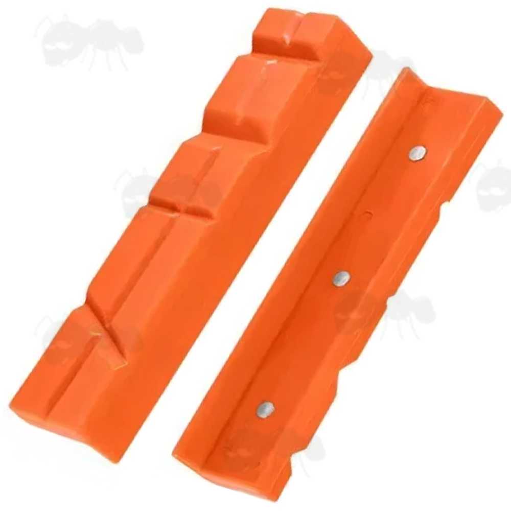 Pair of Orange 5 Inch Long Soft Jaw Plates with Magnets for Gunsmiths Workbench Vice