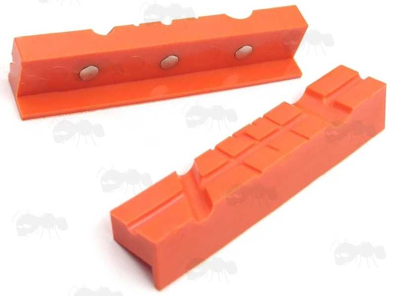 Pair of Orange 5 inch Long Soft Jaw Plates with Magnets for Gunsmiths Workbench Vice