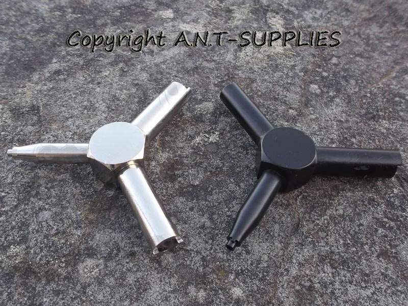 Silver and Black Tri-Arm GBB Gas Valve Keys