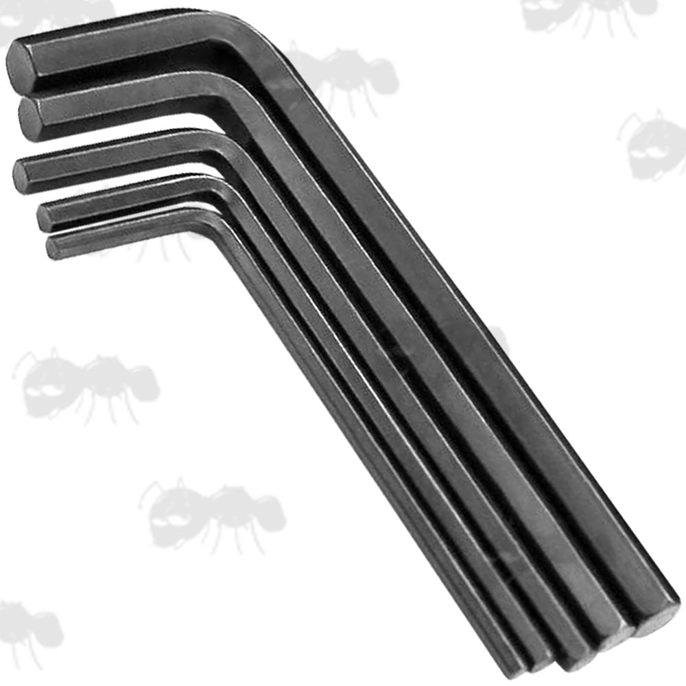 Set of Five Assorted Size Black Anodised Steel Hex Keys