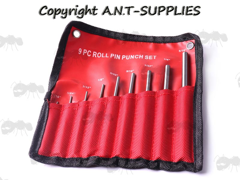 Set of Nine AR-15 M4 M16 Rifle Series Take-Down Pin Punches in Red Roll