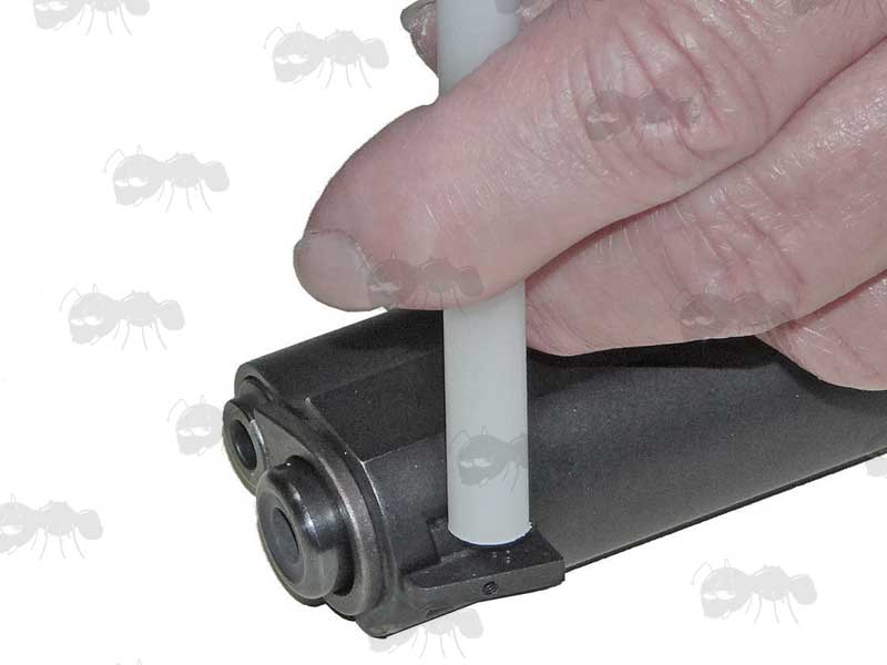 White Nylon Pistol Front Sight Drift Pin Punch Tool In Use