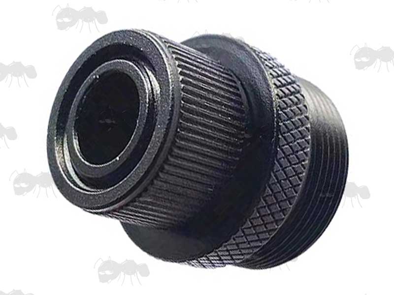 Black Anodised Alloy M20x1 To 1/2x20 TPI Threaded Muzzle Adapter with Thread guard Fitted