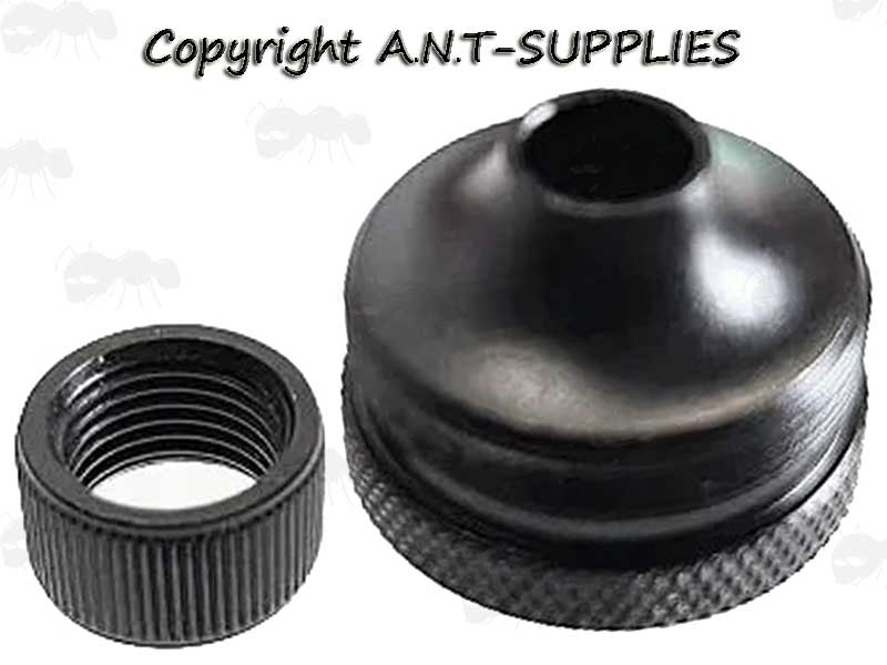 Black Anodised Alloy M27x1 To 1/2x20 TPI Threaded Muzzle Adapter with Thread Guard Removed