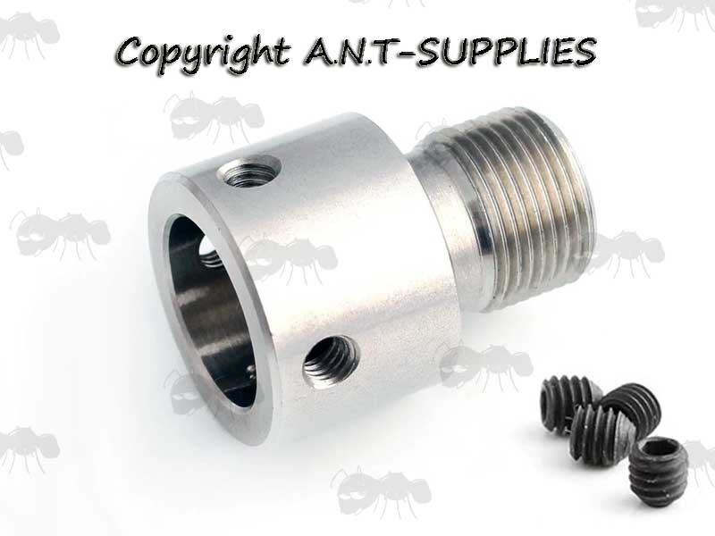 Slip-On Stainless Steel Adapter for Non-Threaded AK / SKS Rifles to Accept M14x1 Left Hand Thread Silencers / Flash Hiders
