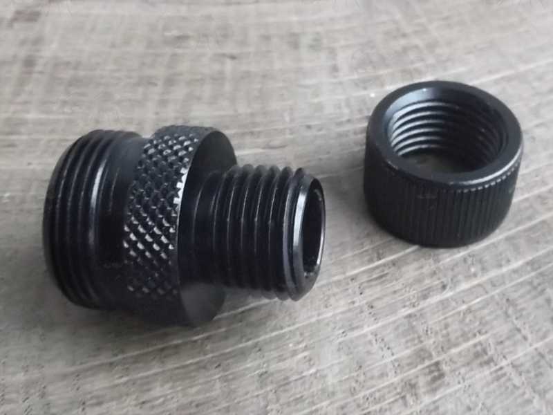 Black Anodised Alloy 11/16-24 Threaded Muzzle to 1/2x20 TPI Silencer Adapter with Thread Guard