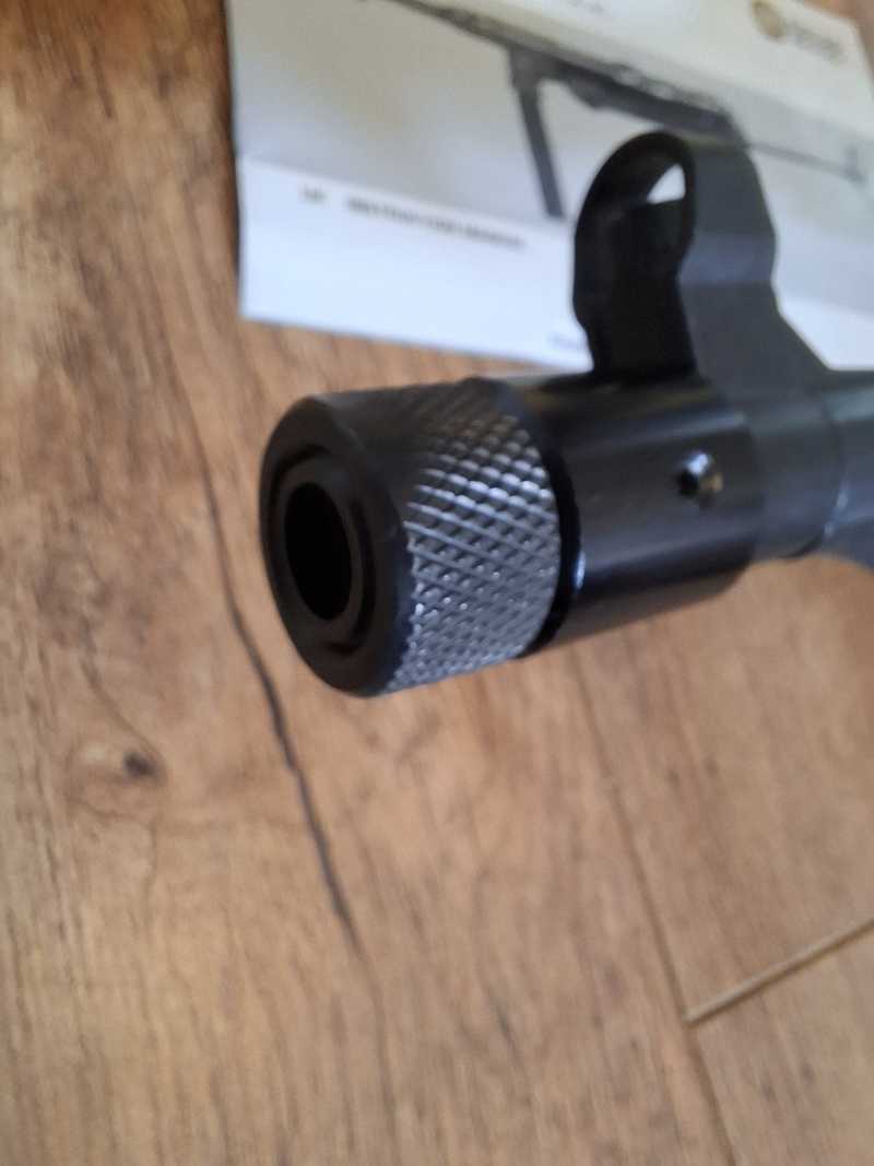 Slip-On Adapter for Ruger 10/22 Rifles to Accept 5/8x28 American Thread Silencers, Shown Fitted to a Deactivated MP5