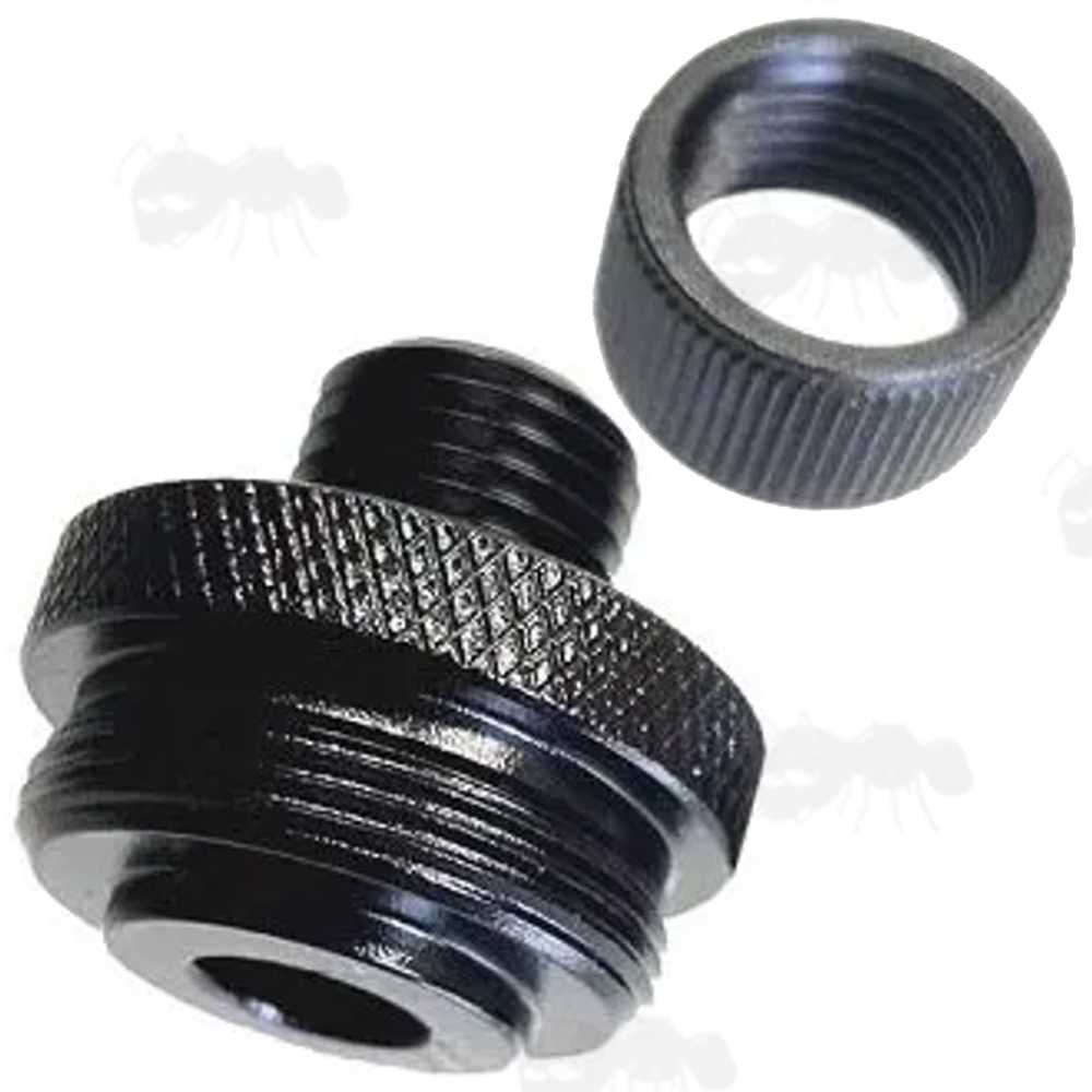 Black Anodised Alloy M23x1mm Hatsan Airgun Barrel Shroud Silencer Threaded Adapter To 1/2x20 TPI with Thread Guard Removed