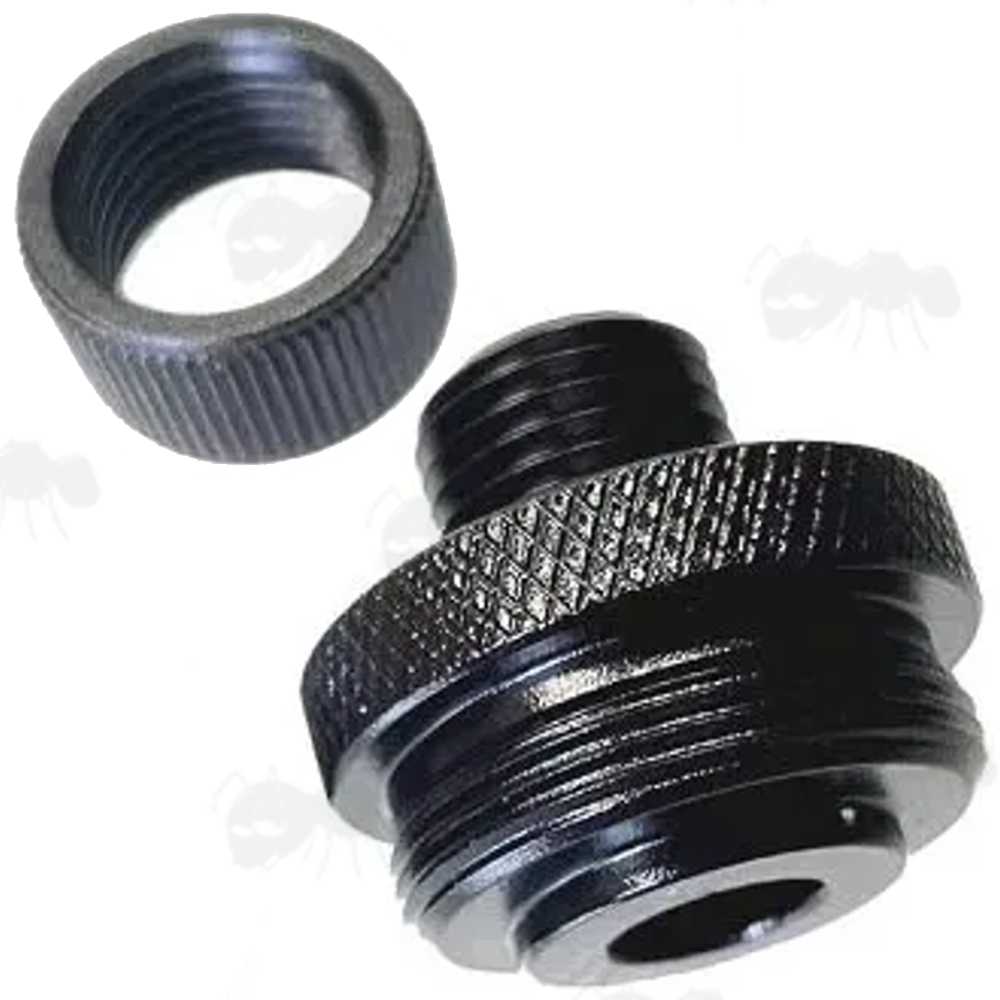 Black Anodised Alloy M23x1mm Hatsan Airgun Barrel Shroud Silencer Threaded Adapter To 1/2x28 TPI with Thread Guard Removed