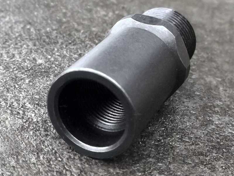 Barrel Fitting End View of The M9 x .75 to 1/2-28 American Thread Silencer Adapter with Thread Guard