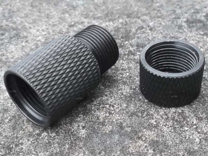 M13.5 x 1 LH To 1/2x28 UNEF Pistol Thread Silencer Adapter, Shown with Thread Guard Removed