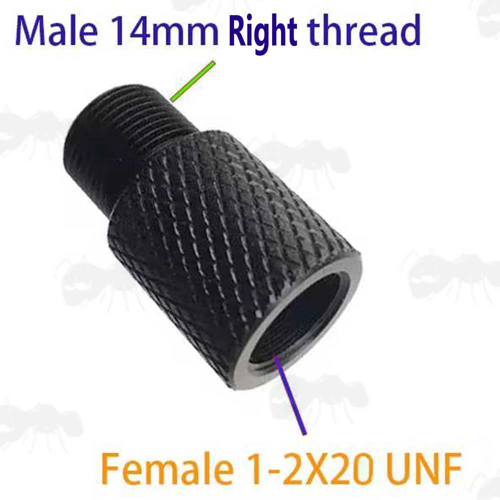 Black 1/2x20 UNF Thread To M14x1mm Right-Hand Threaded Rifle Muzzle Adapter