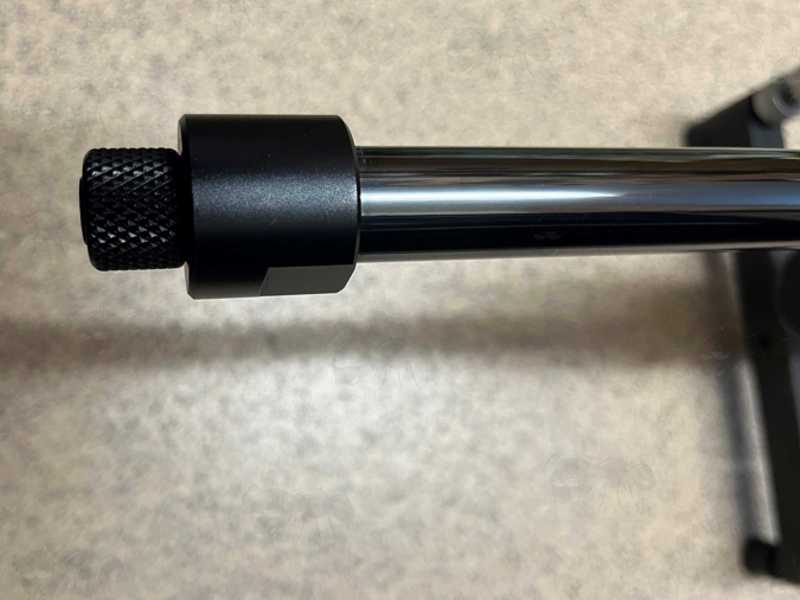 1/2x20 TPI Rifle Barrel Silencer Thread Adapter for 20mm Barrel Diameter, with Thread Guard Fitted, Shown on an Air Arms Prosport Rifle