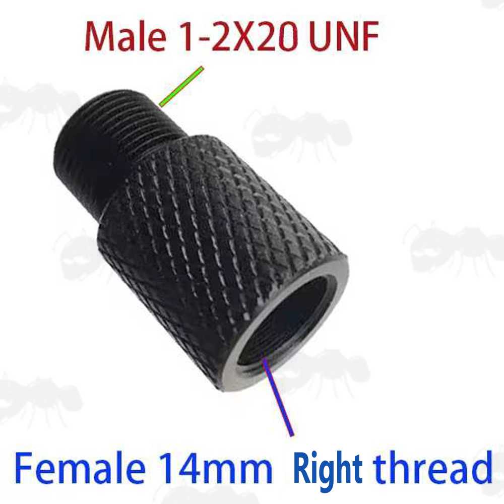 Black M14x1mm Right-Hand Thread To 1/2x20 UNF Threaded Rifle Muzzle Adapter