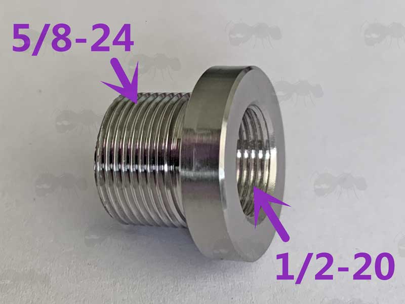 Stainless Steel 1/2x28 TPI To 5/8x24 TPI Threaded Muzzle Adapter
