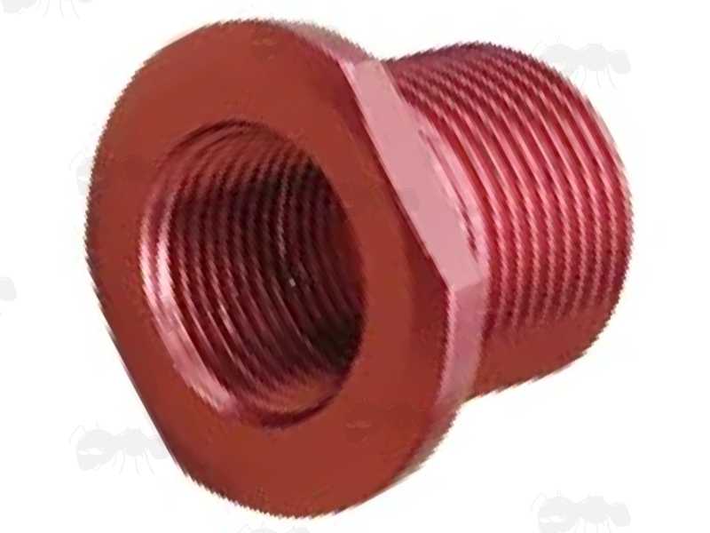 Aluminium 1/2x28 TPI To 5/8x24 TPI Threaded Muzzle Adapter with Red Anodised Finish