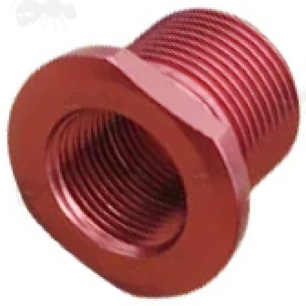 Aluminium 1/2x28 TPI To 5/8x24 TPI Threaded Muzzle Adapter with Red Anodised Finish