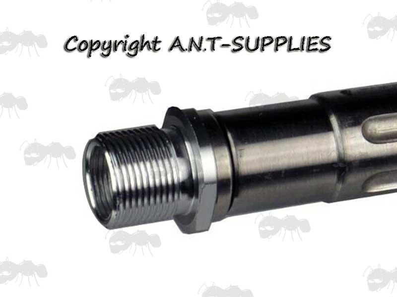 Stainless Steel 1/2x28 TPI To 5/8x24 TPI Threaded Muzzle Adapter Shown Fitted to a Barrel