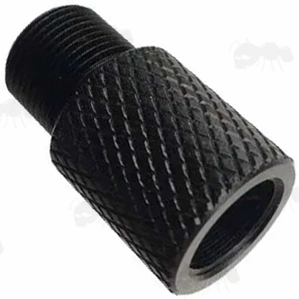 External Thread View of The Black Anodised Alloy Threaded Muzzle Adapter for Umarex Colt M4 Airgun 1/2x20 Silencer