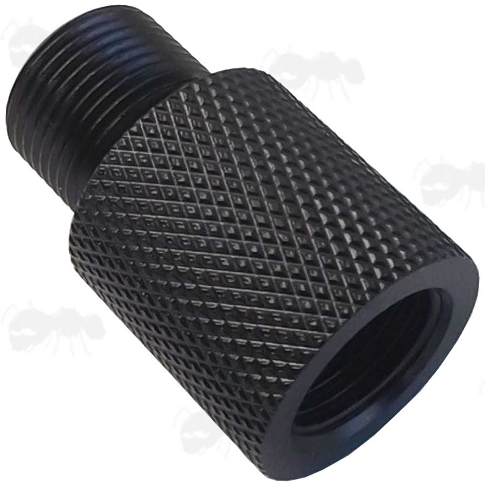 External Thread View of The Black Anodised Alloy Threaded Muzzle Adapter for Umarex Colt M4 Airgun 1/2x28 Silencer
