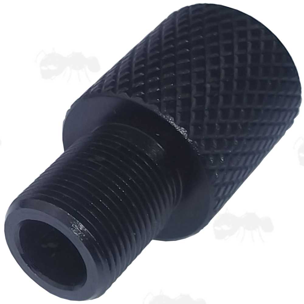 External Thread View of The Black Anodised Alloy Threaded Muzzle Adapter for Umarex Colt M4 Airgun 1/2x28 Silencer
