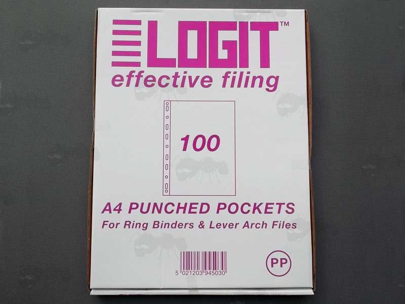 Box of One Hundred Polythene Clear Plastic Punched A4 Sized Folder Pockets