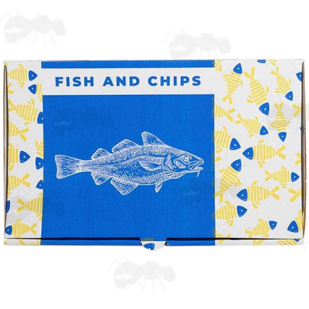 Small Assembled Full Colour Printed Cardboard Fish and Chips Box with Integral Lid